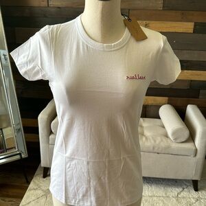 White Embroidered Real Love Women Tee Cute